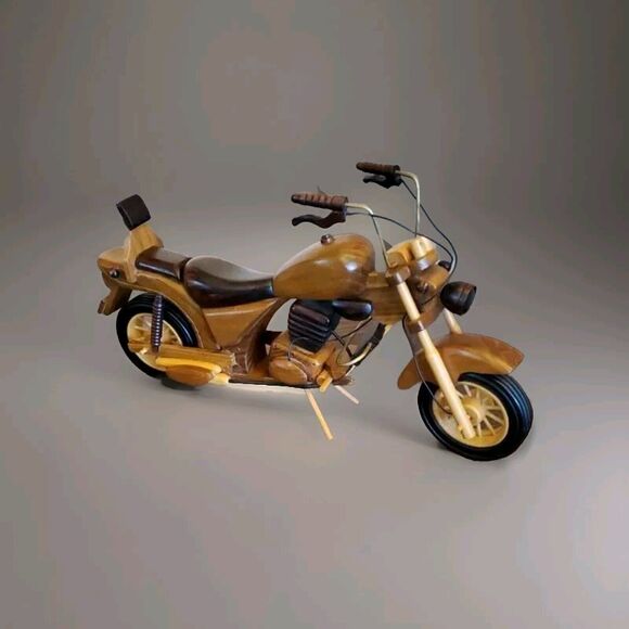 Vintage Bike Motorcycle HARLEY DAVIDSON Wooden‎ Toy Car HOMEMADE Collectors Item - Picture 1 of 13